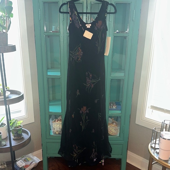 Vintage 80s/90s Elegant Black Floral Dress with Mesh Overlay NWT